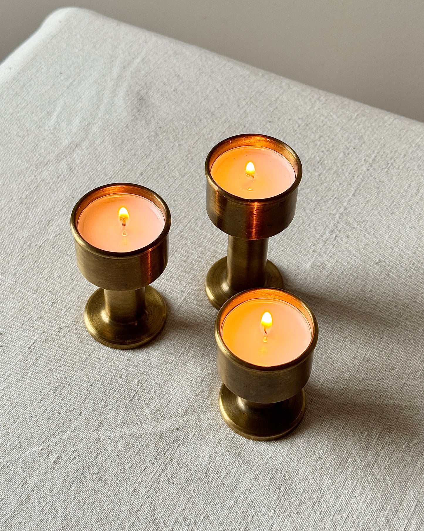 Set of 3 Swedish Tiered Brass Candleholders