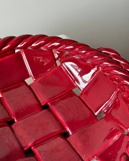 Large Vallauris Glossy Red Ceramic Woven Bowl