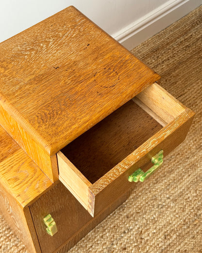 Pair of Art Deco Limed Oak Bedside Tables, c.1930
