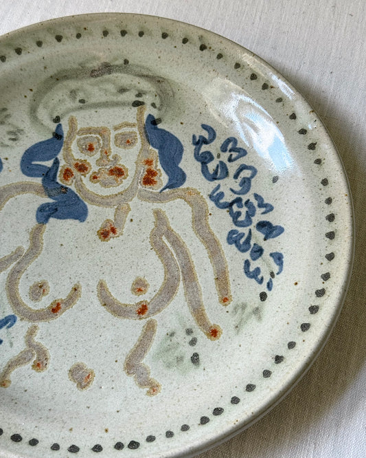 Mid-century Studio Pottery Plate with Stylised Figure