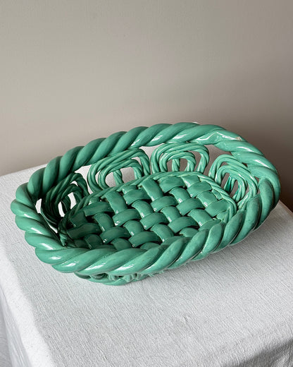 Vallauris Green Glaze Woven Ceramic Bowl