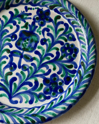 Fajalauza Ceramic Plate with Hand Painted Blue and Green Floral Motifs