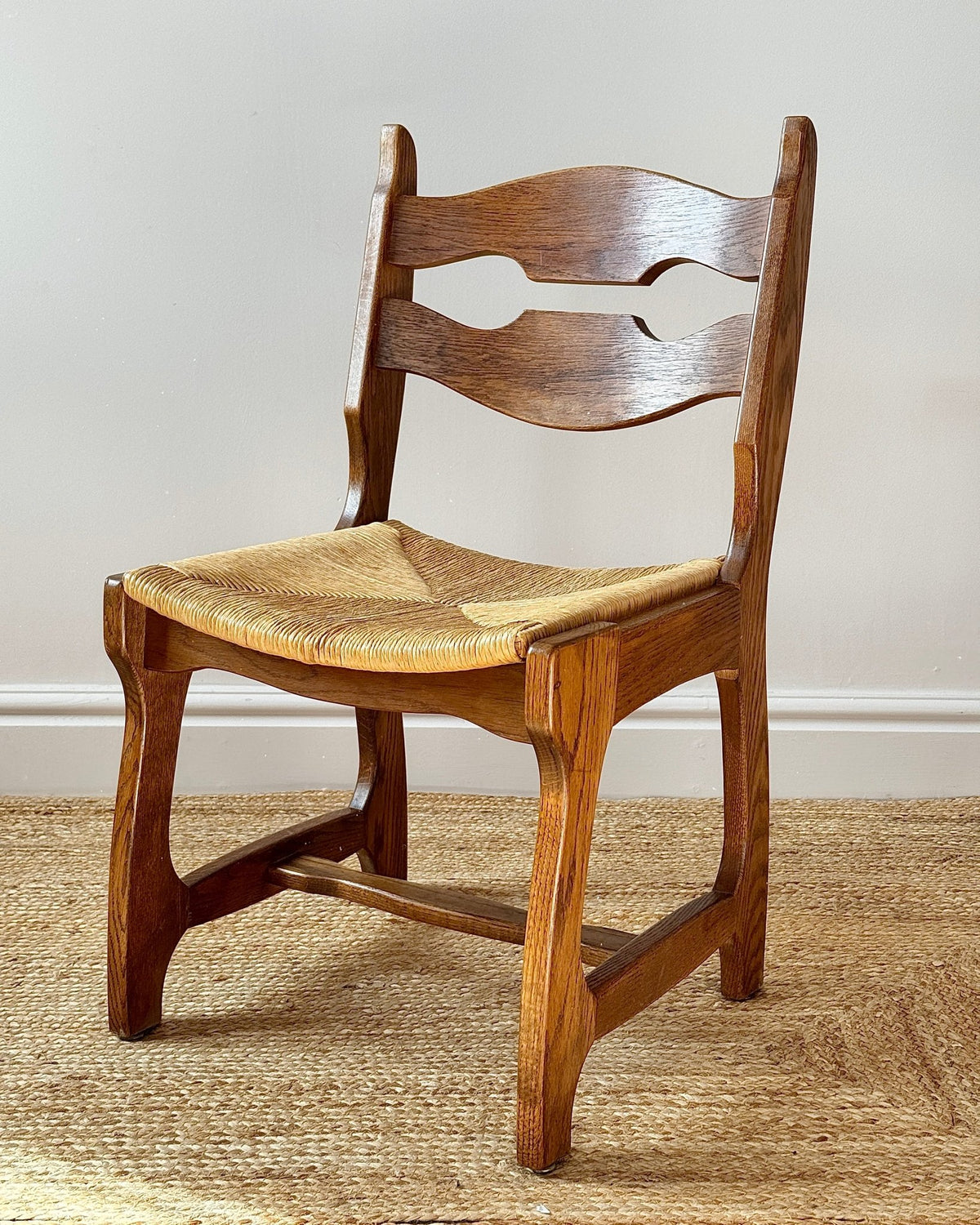 Set of Four Razor Back Oak & Woven Dining Chairs by Guillerme et Chambron - Club Sourced