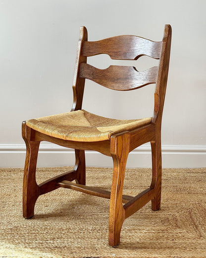 Set of Four Razor Back Oak & Woven Dining Chairs by Guillerme et Chambron - Club Sourced