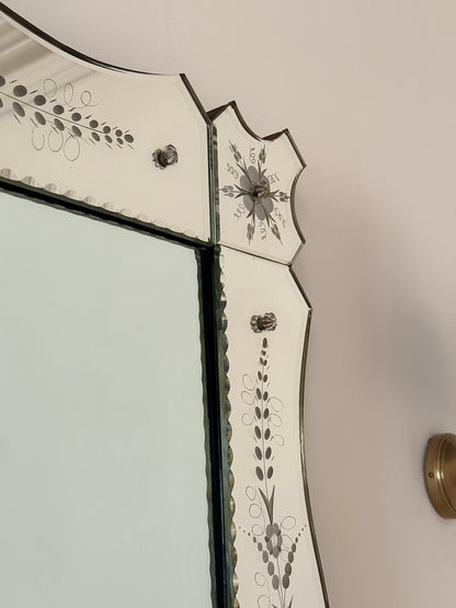 Large Venetian Mirror with Engraved Floral Border