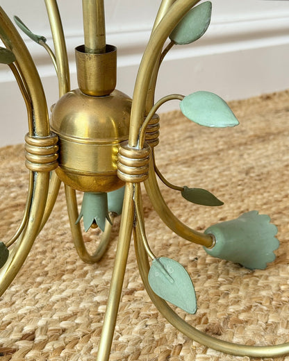 Large Italian Brass & Green Tole 14 Light Chandelier, c.1950 - Club Sourced