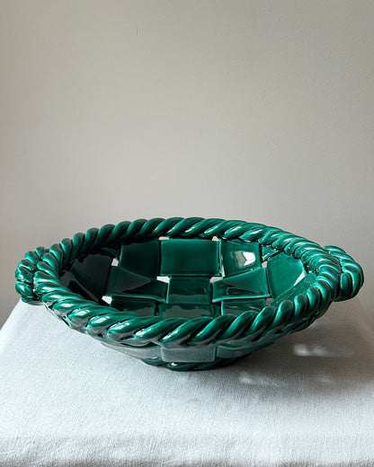 Large Vallauris Emerald Green Ceramic Woven Bowl