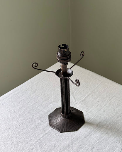 French Art Deco Wrought Iron Table Lamp with Scrolled Arms