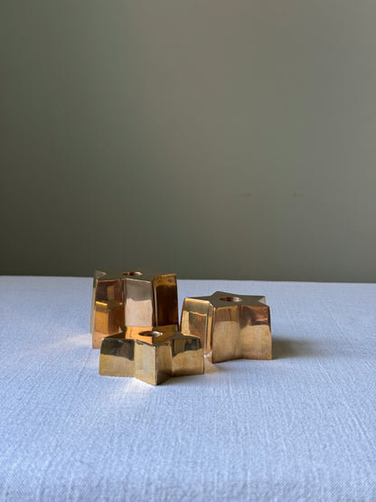 Trio of Scandinavian Graduated Brass Star Candleholders