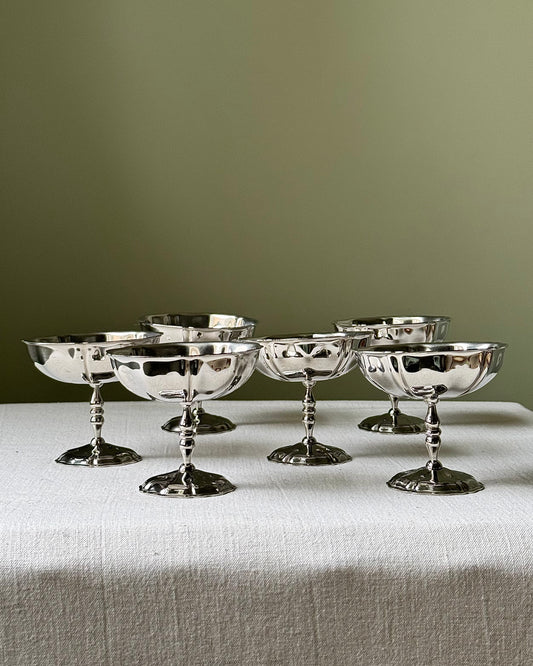 6 x French Scalloped Stainless Steel Coupes