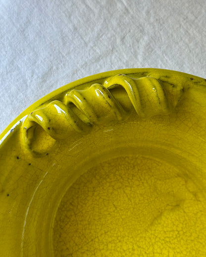 Antique Catalan Yellow Glazed Terracotta Bowl with Scroll Handles