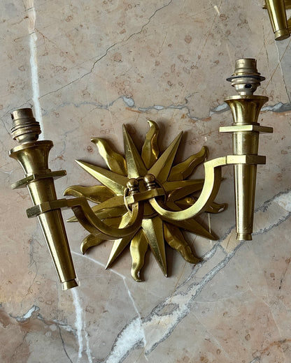 Pair of Mid-Century French Bronze Sun Sconces