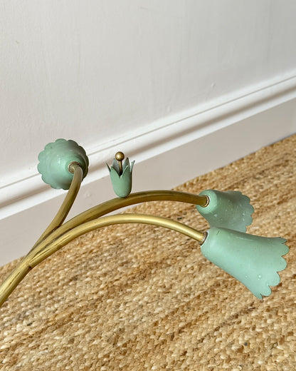 Large Italian Brass & Green Tole 14 Light Chandelier, c.1950 - Club Sourced