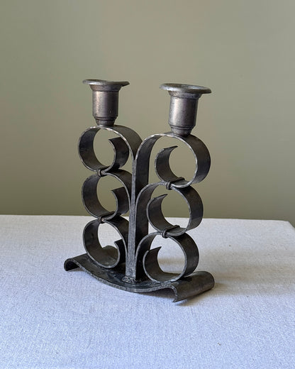 Pair of Hammered Pewter Candlesticks