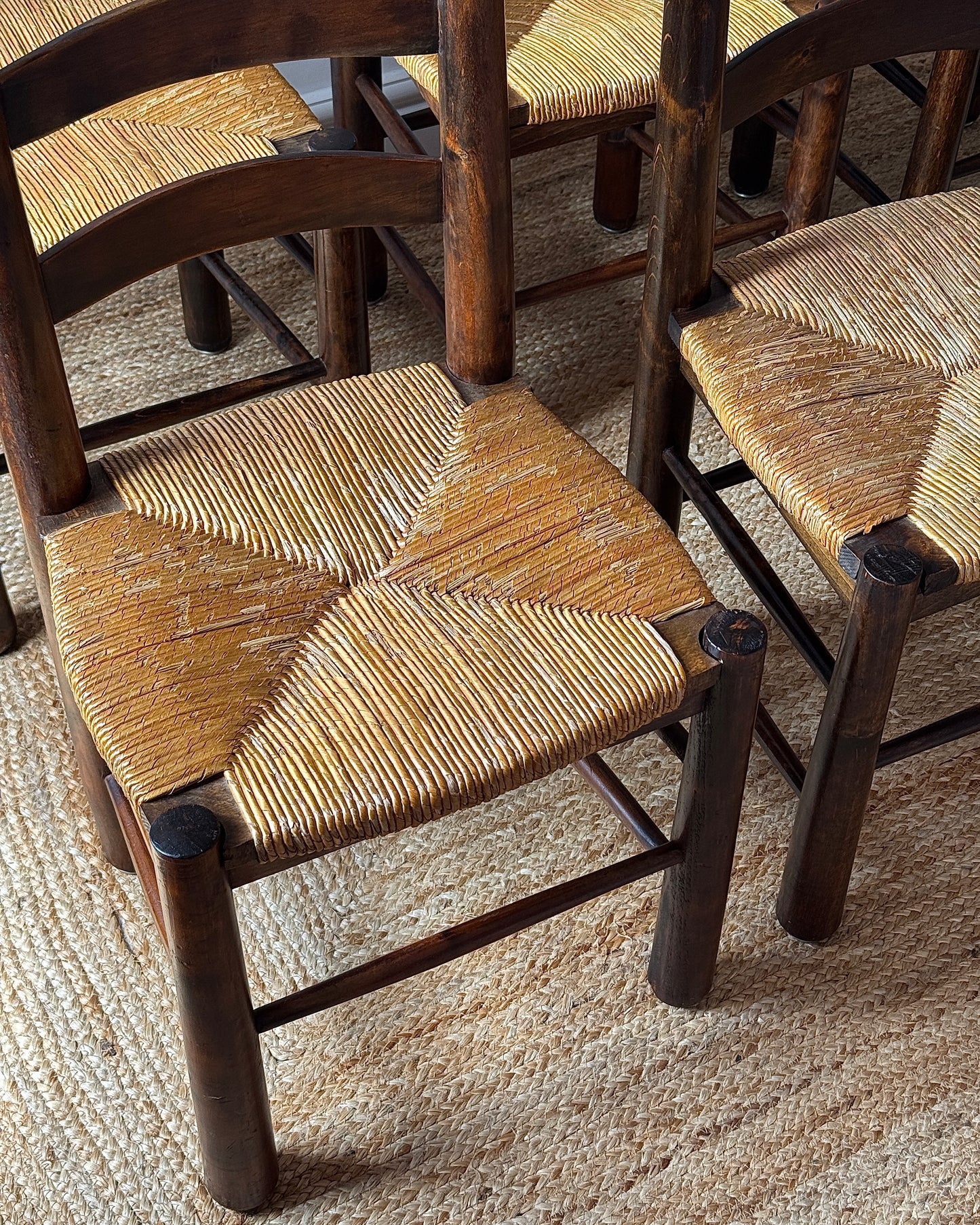 Set of 6 French Rush Ladderback Dining Chairs