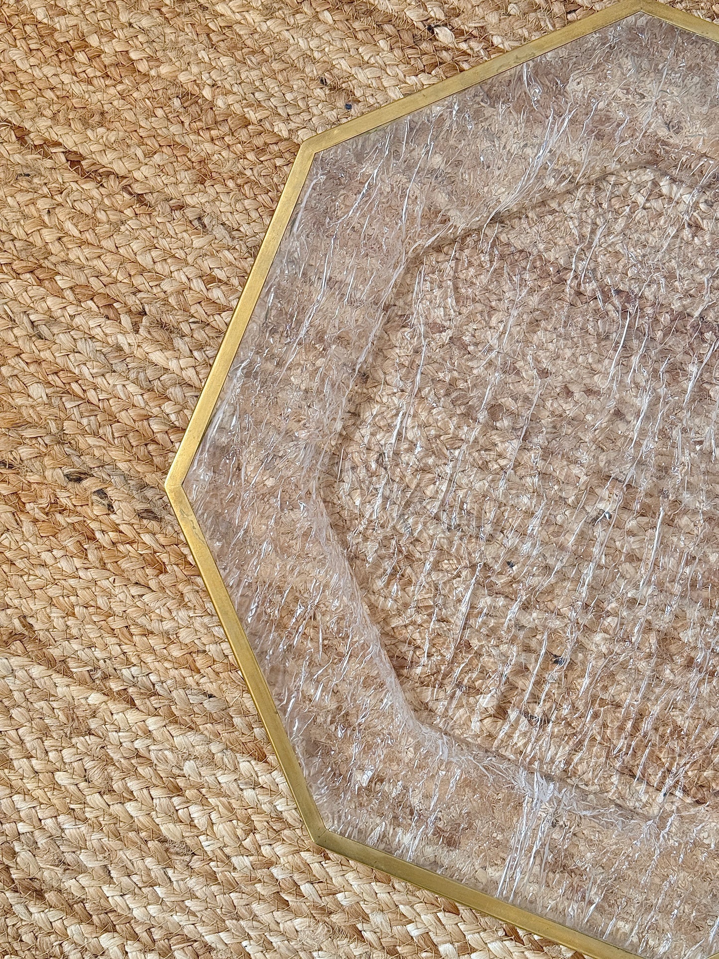 Octagonal Lucite Textured Tray with Brass Rim, attributed to Maison Mercier