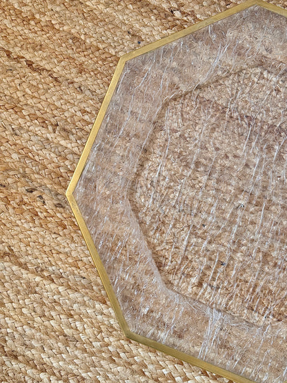 Octagonal Lucite Textured Tray with Brass Rim, attributed to Maison Mercier