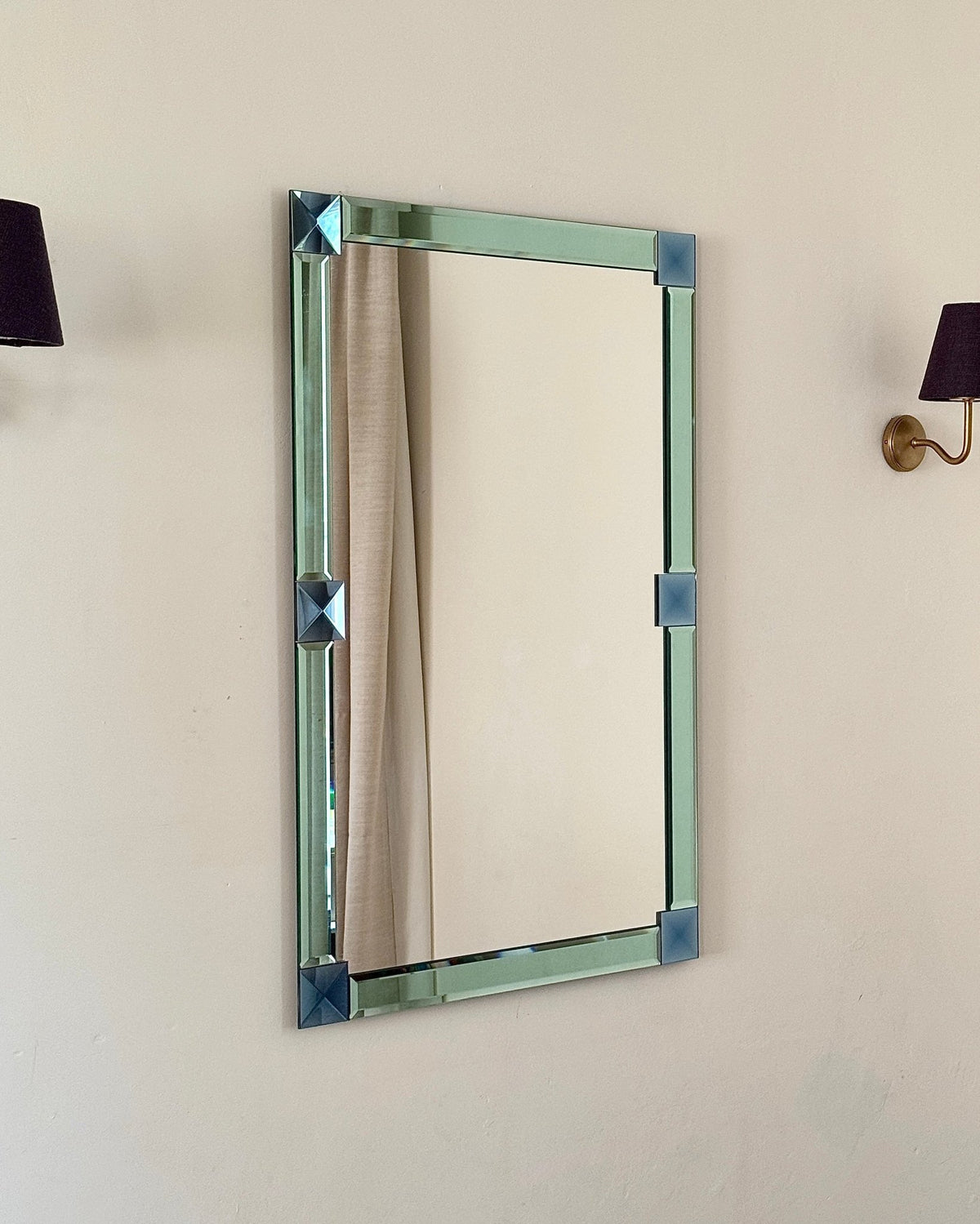Italian Bevelled Green & Blue Mirror - Club Sourced