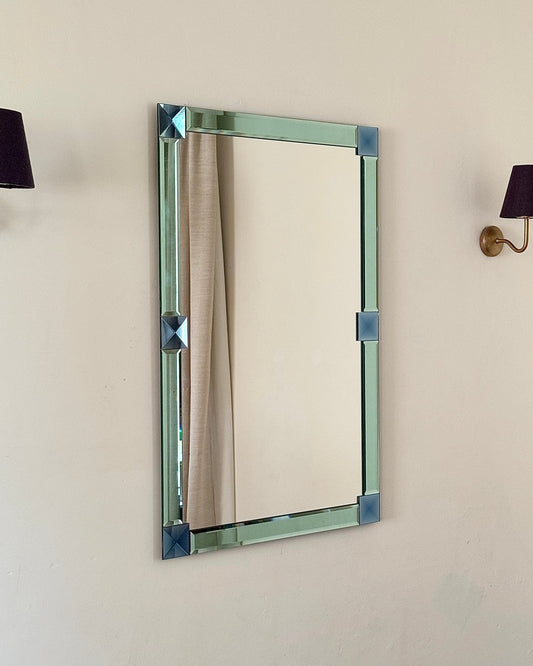 Italian Bevelled Green & Blue Mirror - Club Sourced