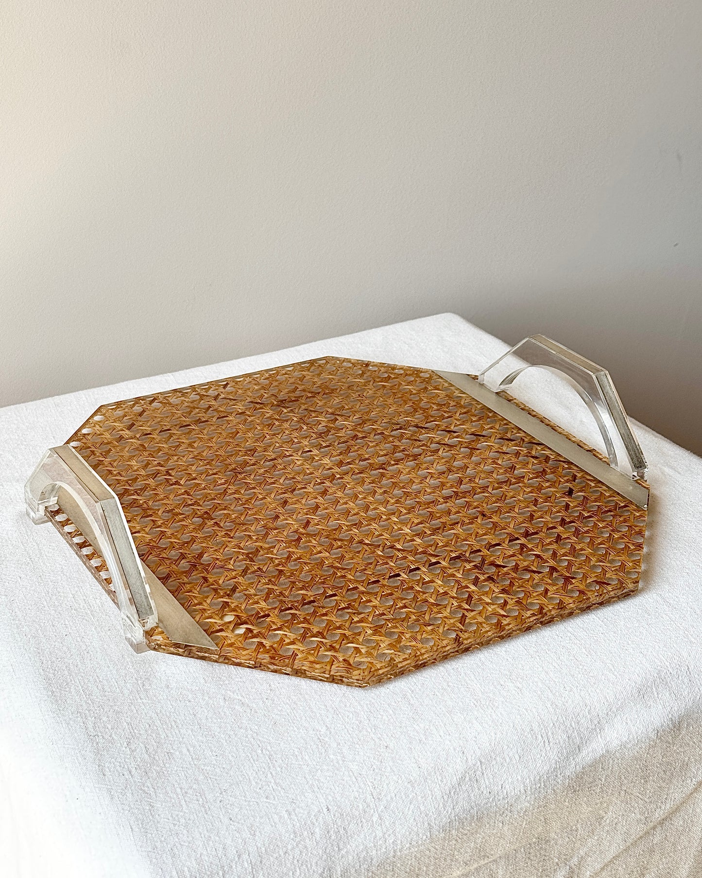 Octagonal Cane and Lucite Tray, Italian c.1970s