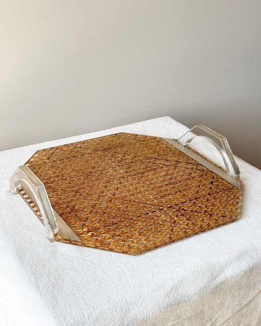Octagonal Cane and Lucite Tray, Italian c.1970s