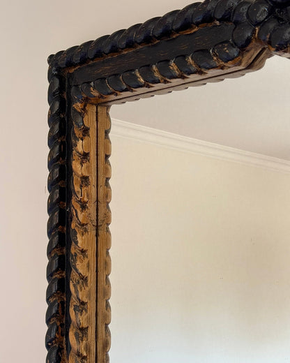 Large Black Oak Twisted Rope Mirror, Late 19th Century - Club Sourced