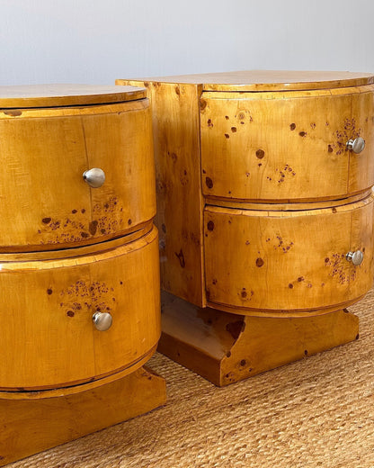 Pair of Art Deco Blonde Birdseye Maple Bedside Tables - Club Sourced