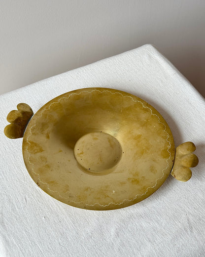 Engraved Brass Tray with Scalloped Handles