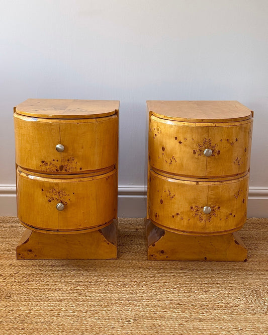 Pair of Art Deco Blonde Birdseye Maple Bedside Tables - Club Sourced