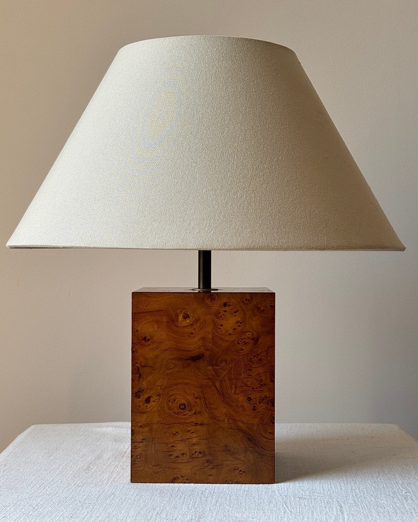 French Burl Cube Lamp, c. 1970s - Club Sourced