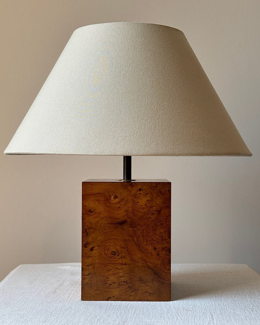 French Burl Cube Lamp, c. 1970s - Club Sourced