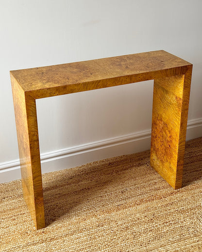 Italian Burl Waterfall Console Table, c.1970s
