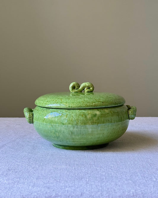 French Studio Pottery Glazed Pot with Swirl Handles