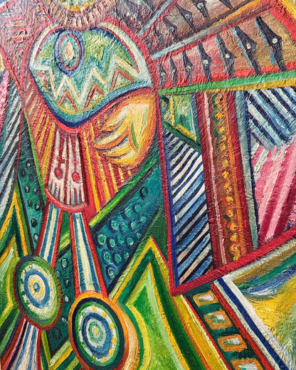 Cubist Playing Card Queen Acrylic on Canvas, Signed Kolo 1968