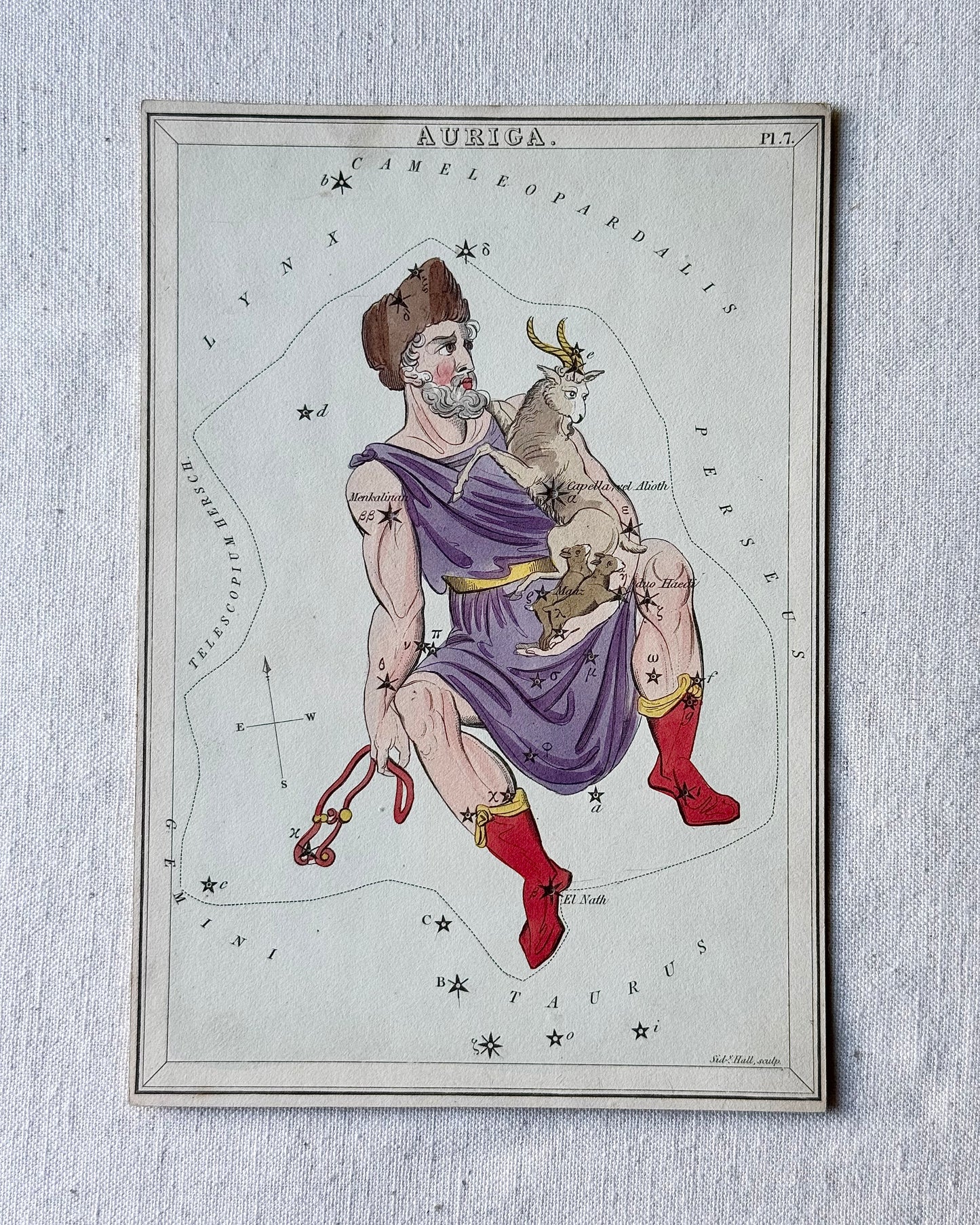 Antique Hand-Painted Constellation Print ‘Urania’s Mirror’ by Sidney Hall c. 1825