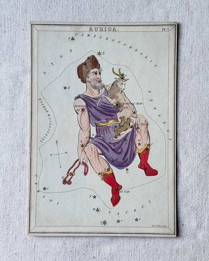 Antique Hand-Painted Constellation Print ‘Urania’s Mirror’ by Sidney Hall c. 1825
