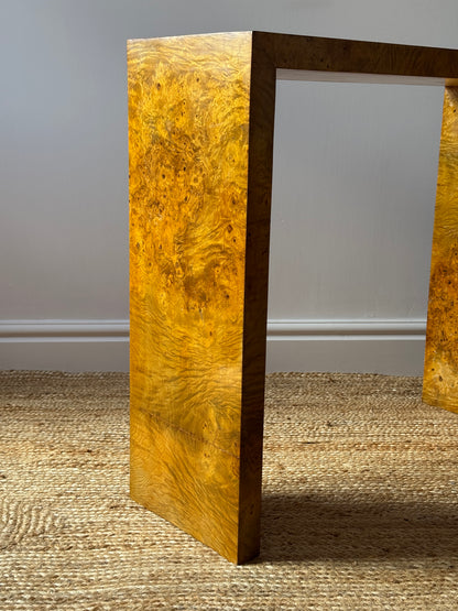 Italian Burl Waterfall Console Table, c.1970s