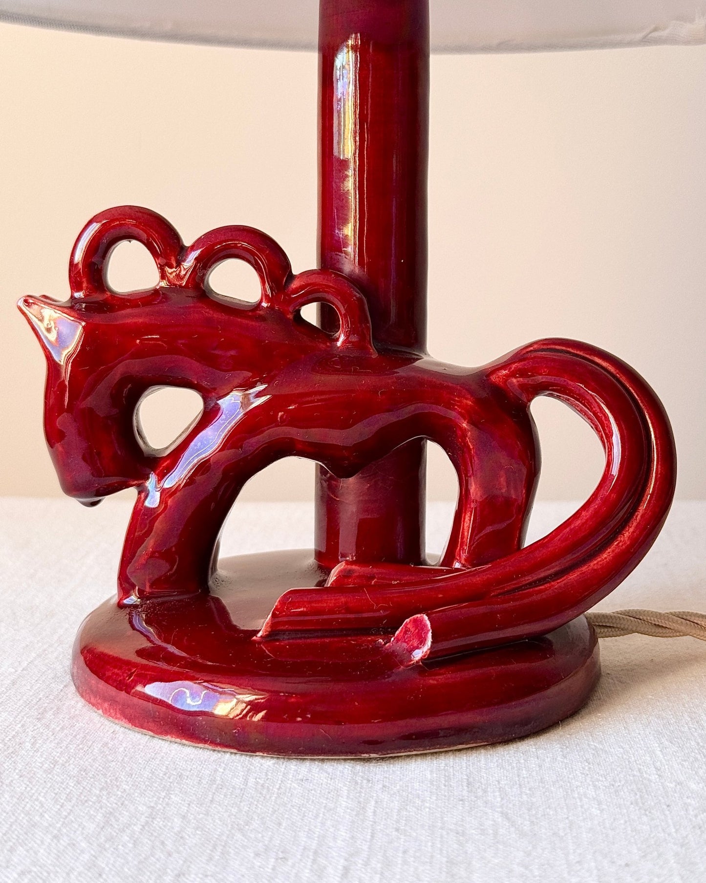 Red Ceramic Stylised Horse Table Lamp - Club Sourced