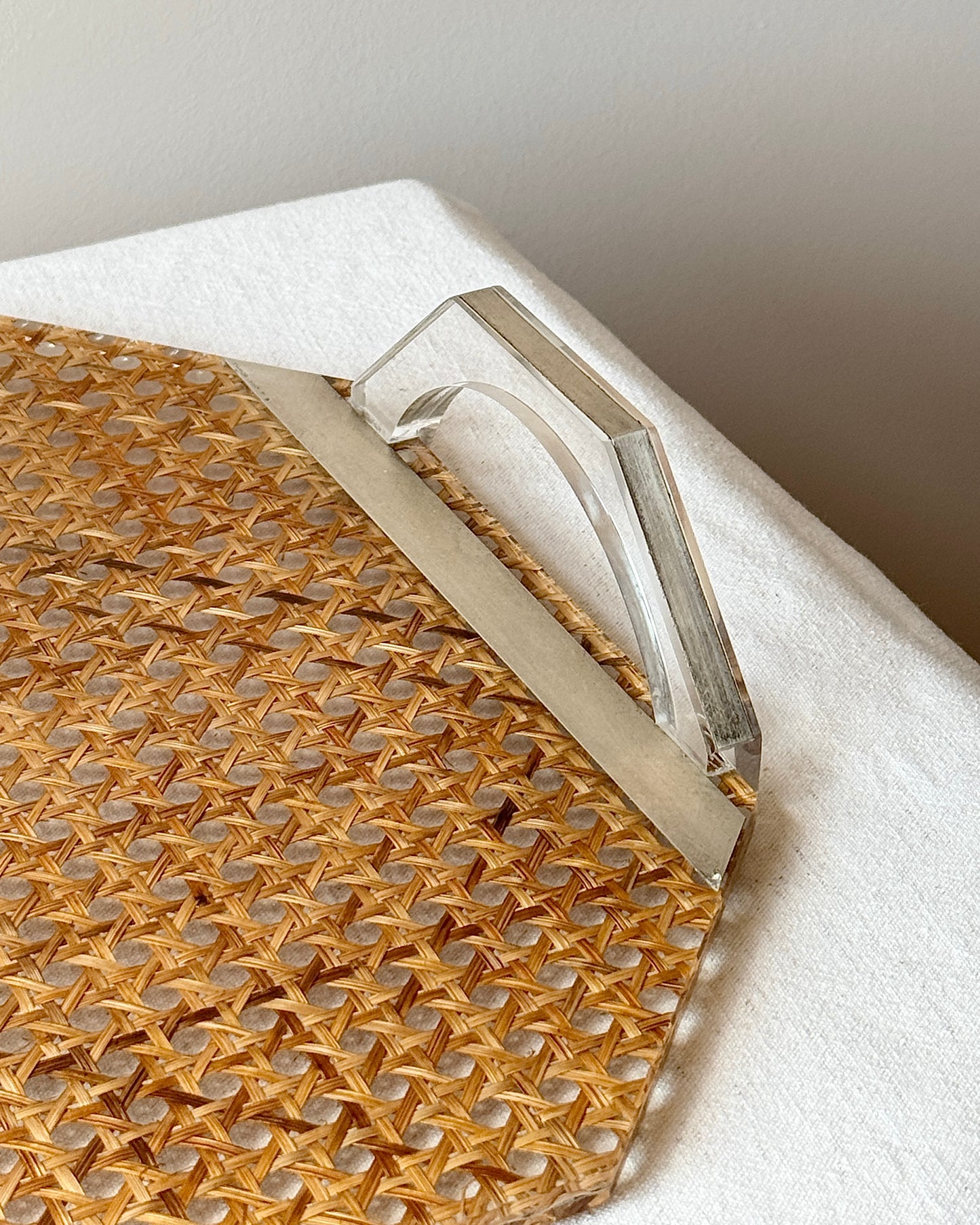 Octagonal Cane and Lucite Tray, Italian c.1970s
