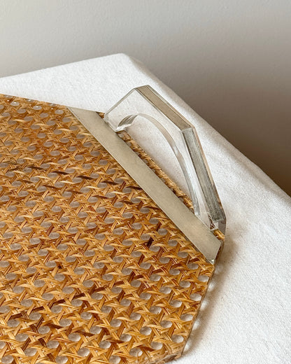 Octagonal Cane and Lucite Tray, Italian c.1970s