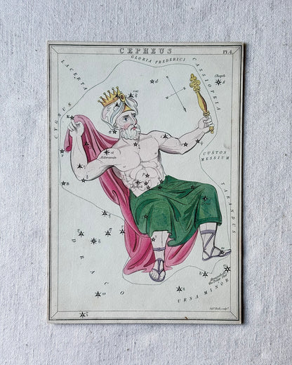 Antique Hand-Painted Constellation Print ‘Urania’s Mirror’ by Sidney Hall c. 1825