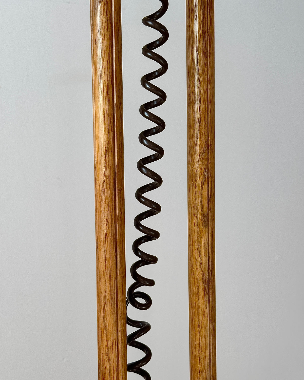 German Oak Floor Lamp with Domed Linen Shade, c.1970