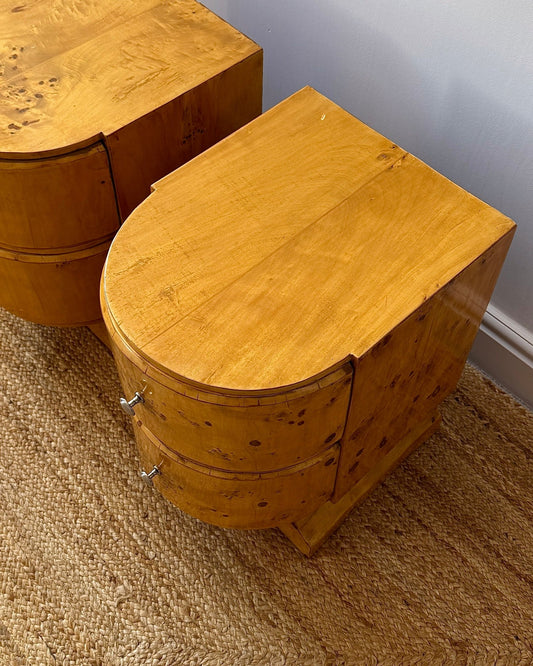Pair of Art Deco Blonde Birdseye Maple Bedside Tables - Club Sourced