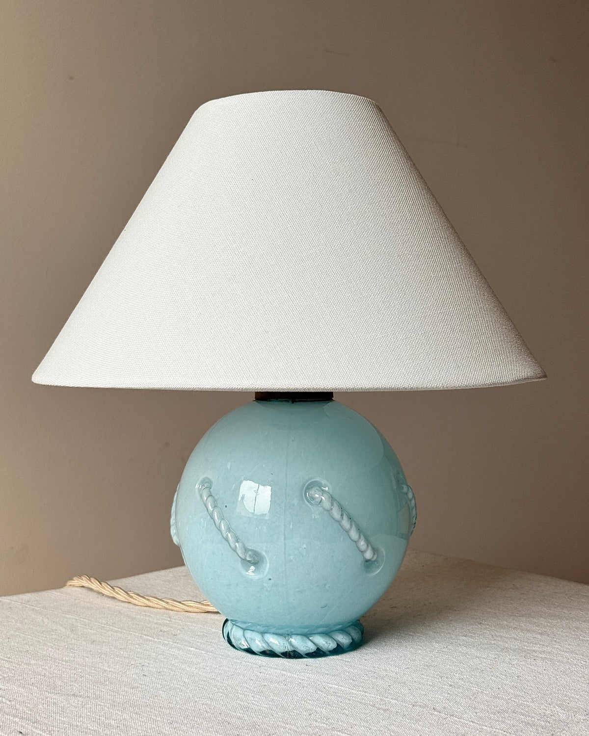 Art Deco Blue Opaline Rope Table Lamp - Club Sourced