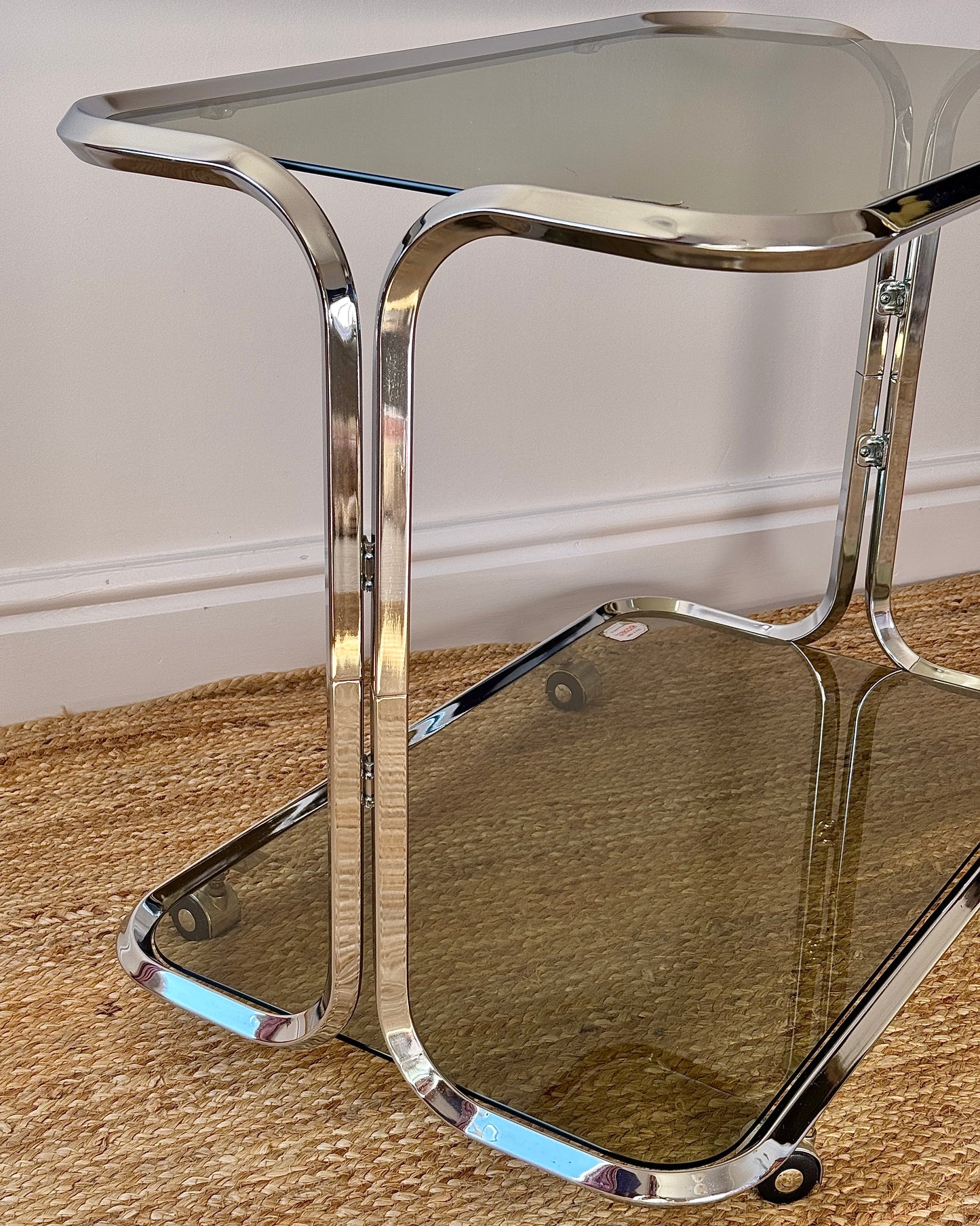 Italian Chrome & Smoked Glass Bar Cart by Tricon