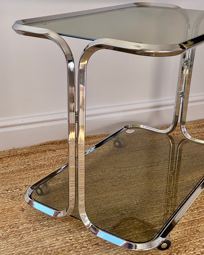 Italian Chrome & Smoked Glass Bar Cart by Tricon