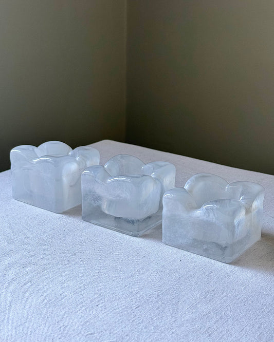 Set of 3 Scandinavian Ice Glass Tealight Holders