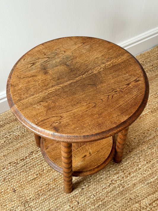French Bobbin Circular Oak Side Table ON HOLD
