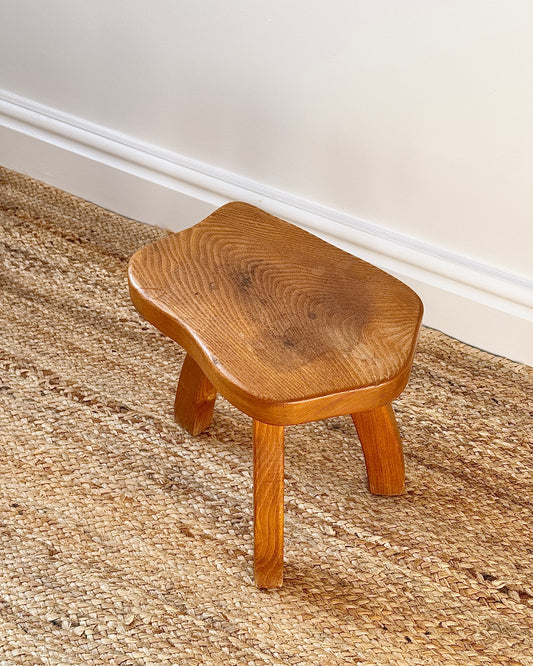 French Mid-century Irregular Elm Stool