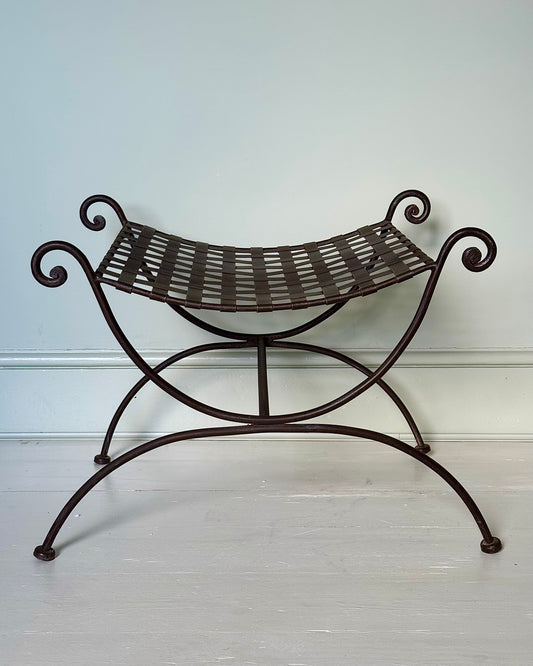 Pair of Wrought Iron Curule Stools with Sculptural Curls